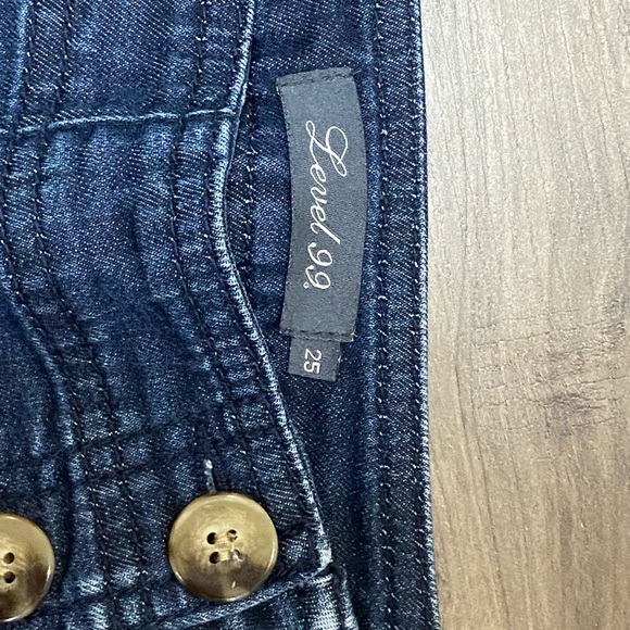 Level 99 Vintage Dark Blue Jean Shorts with Gold Buttons - Picture 2 of 6